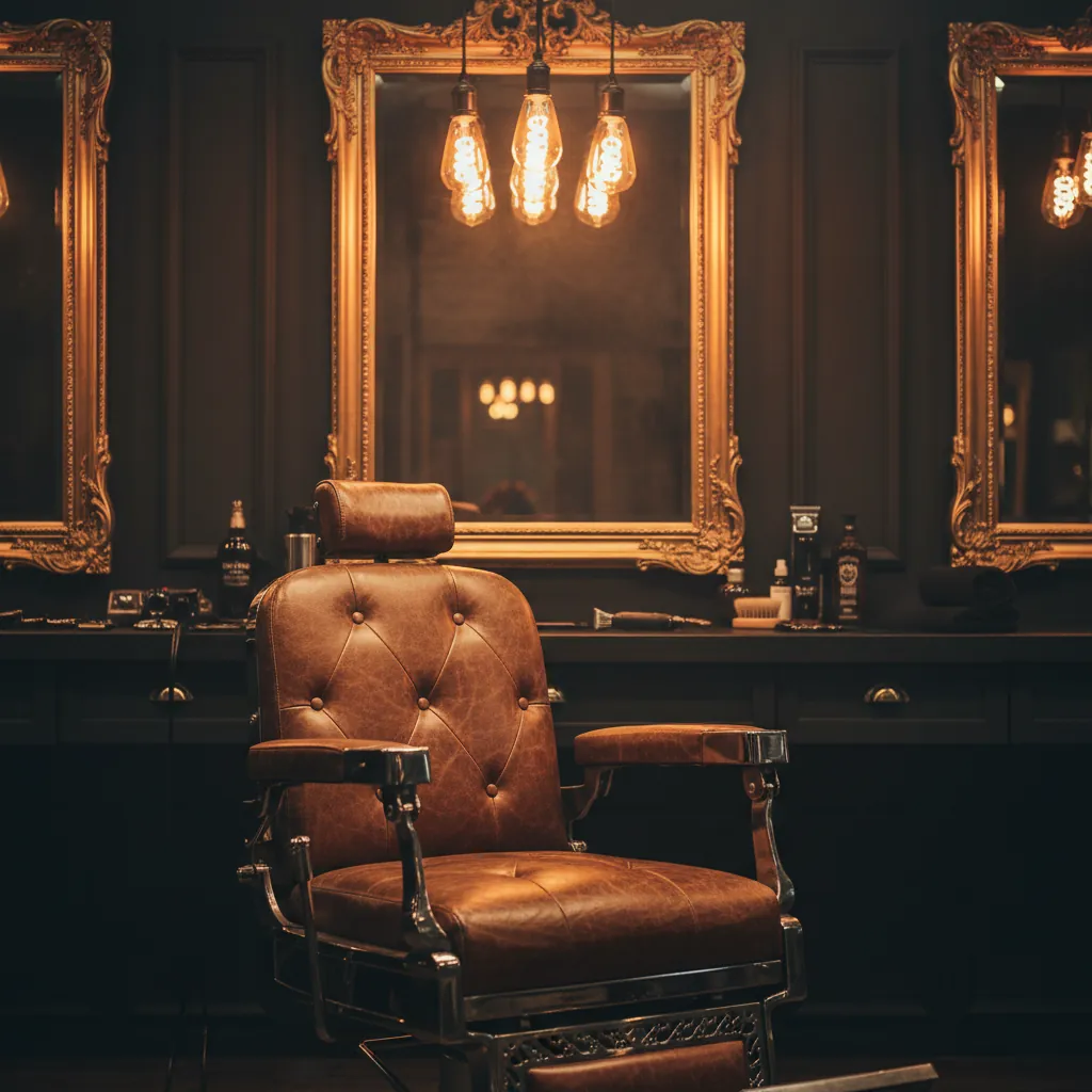 Vintage leren barberschair in warm licht